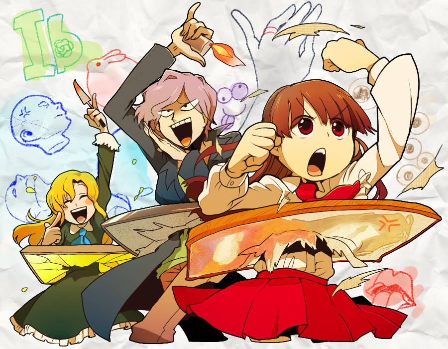 blonde_hair, brown_hair, closed_eyes, dress, eve_(ib), eyes_closed, garry_(ib), gary_(ib)