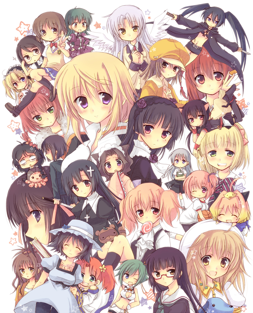 :d, ;d, angel_beats!, annotated, ao_no_exorcist, aquarion_(series), aquarion_evol, bakemonogatari