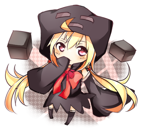 ahoge, aya_usagi, blonde_hair, blush, bow, chibi, detached_sleeves, enderman