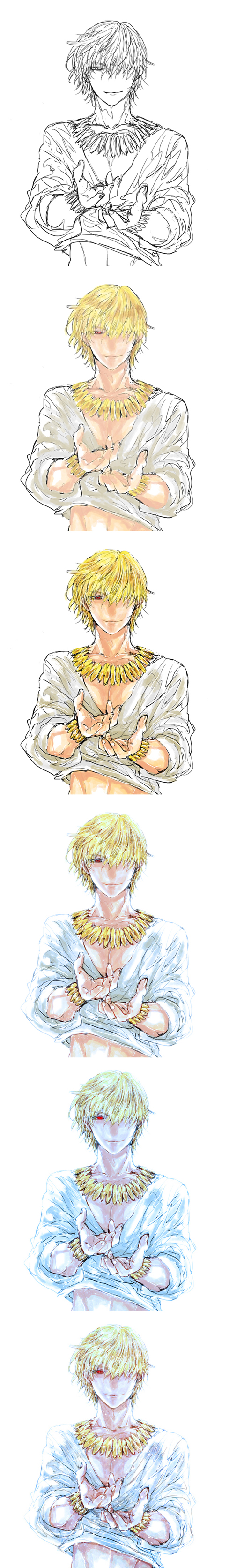 absurdres, blonde_hair, bracelet, casual, fate/zero, fate_(series), gilgamesh, hair_over_one_eye