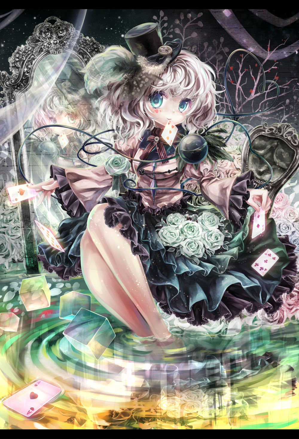 afraco, alternate_costume, blue_eyes, card, closed_eyes, embellished_costume, eyeball, eyes_closed