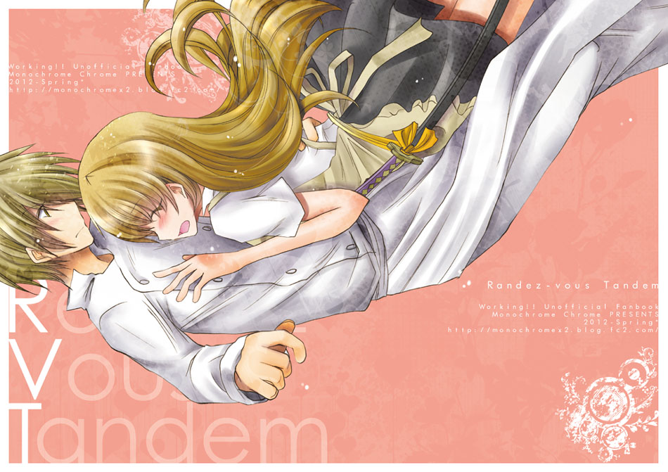 1girl, apron, blonde_hair, cigarette, closed_eyes, eyes_closed, hair_over_one_eye, long_hair