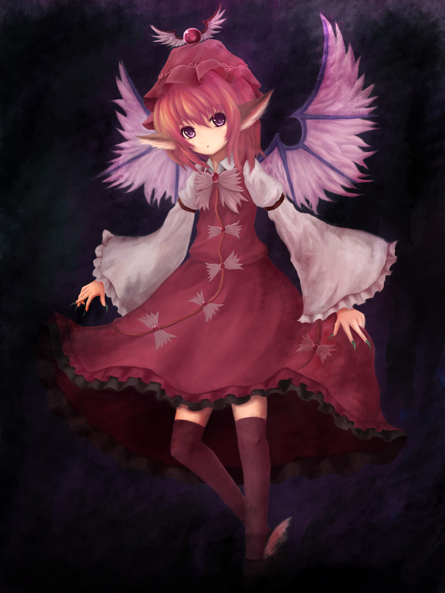 brown_legwear, brown_thighhighs, dress, fingernails, hat, highres, long_fingernails, long_nails