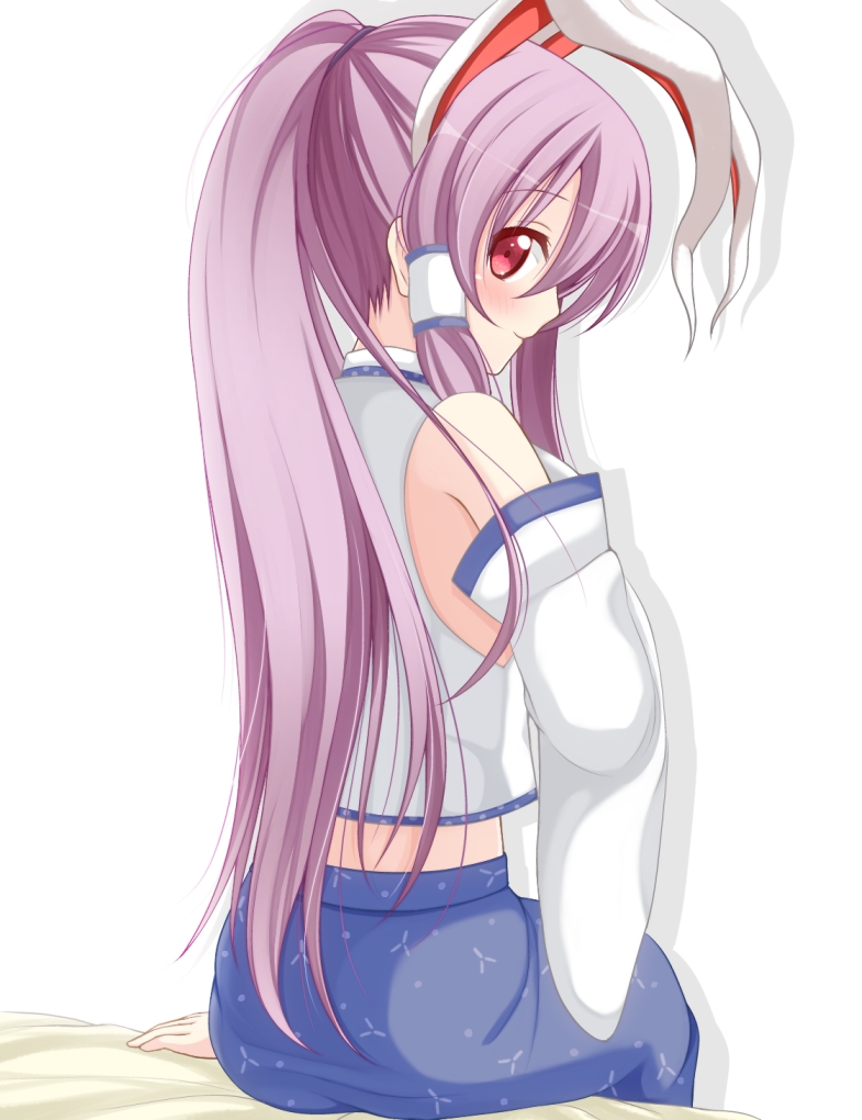 alternate_hairstyle, animal_ears, bare_shoulders, blush, bunny_ears, chimunge, cosplay, detached_sleeves