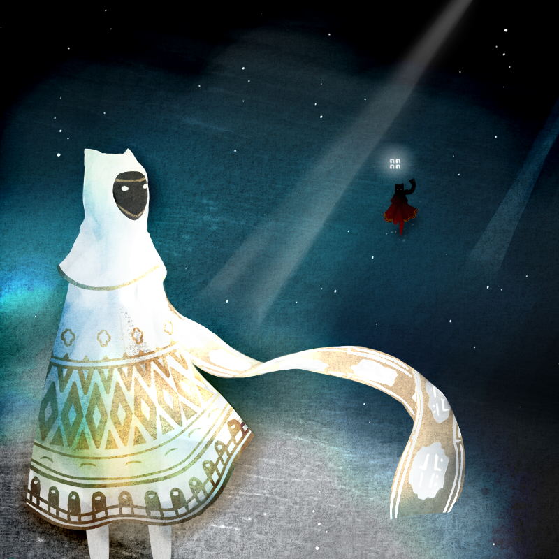 darkness, electric-joker, journey, looking_back, night, robe, scarf, symbol