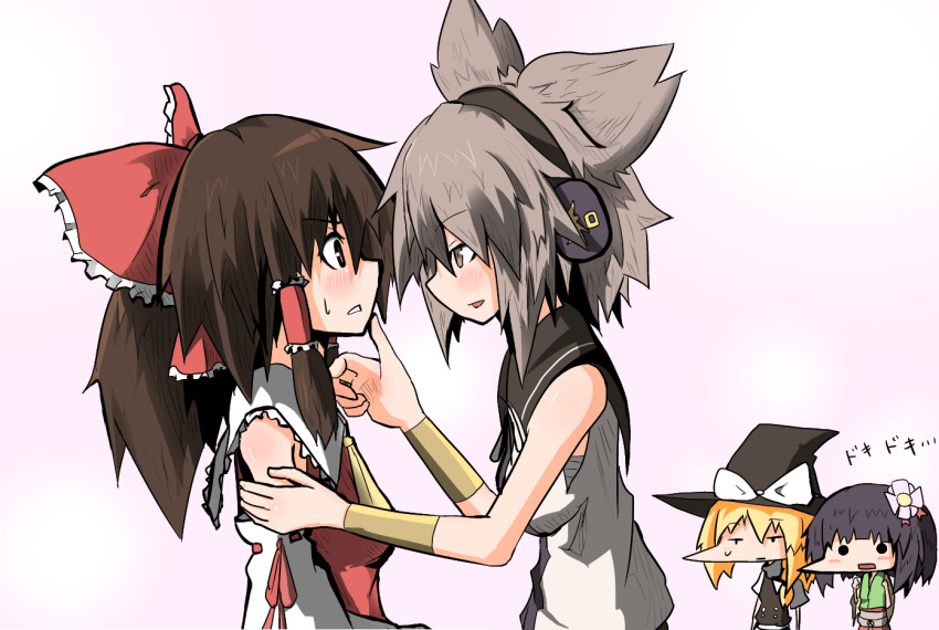 ascot, black_hair, blonde_hair, blush, bow, bracelet, braid, brown_eyes