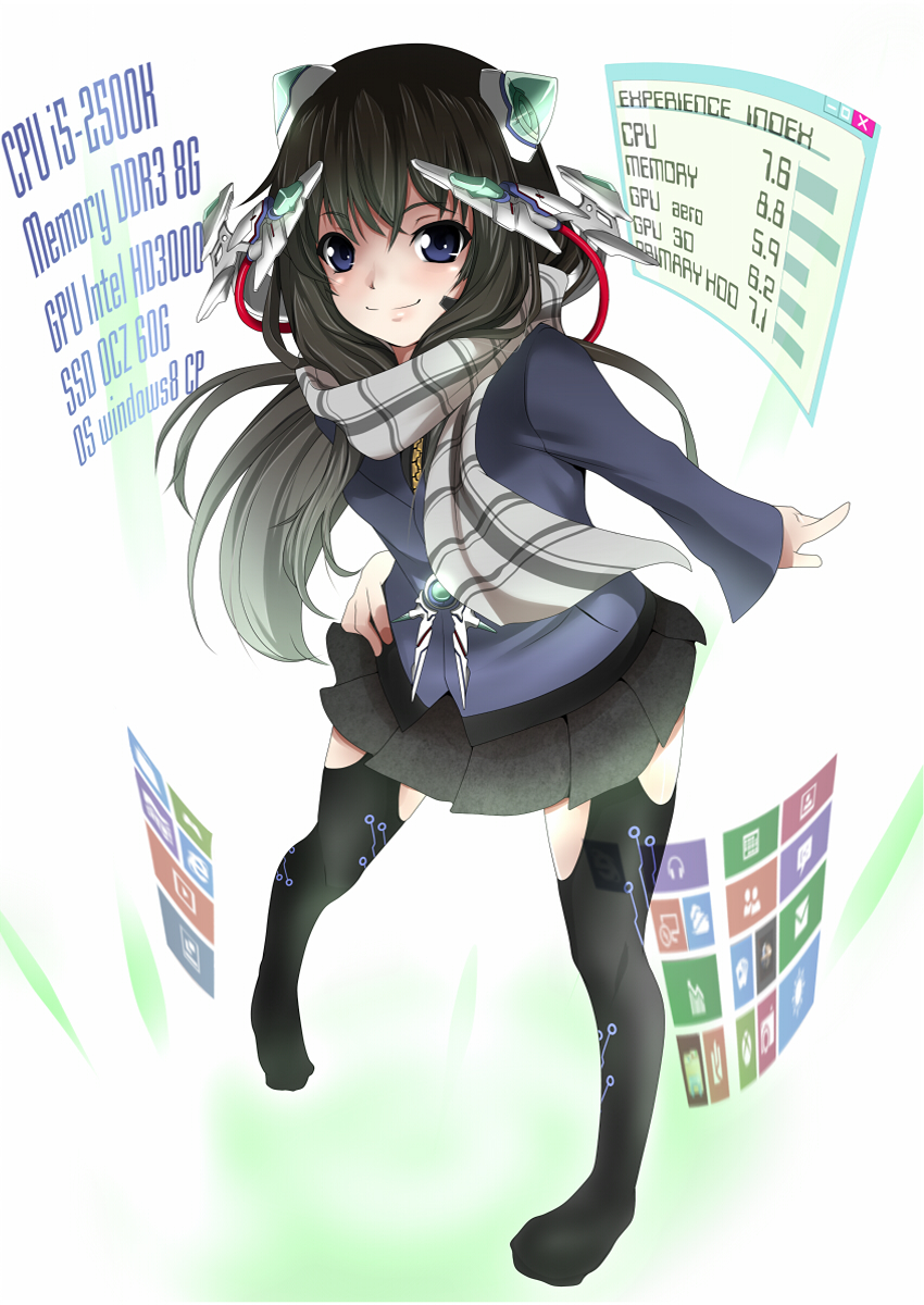 black_hair, black_legwear, blue_eyes, hair_ornament, highres, long_hair, miyabi_(miura105), original