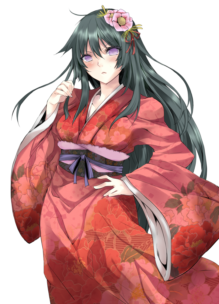 atoshi, bad_id, black_hair, blush, flower, frown, hair_flower, hair_ornament