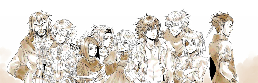 beard, closed_eyes, coat, crossed_arms, earrings, elza_(the_last_story), eyepatch, eyes_closed