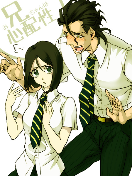 1girl, ahoge, black_hair, blush, bob_cut, fate/zero, fate_(series), genderswap