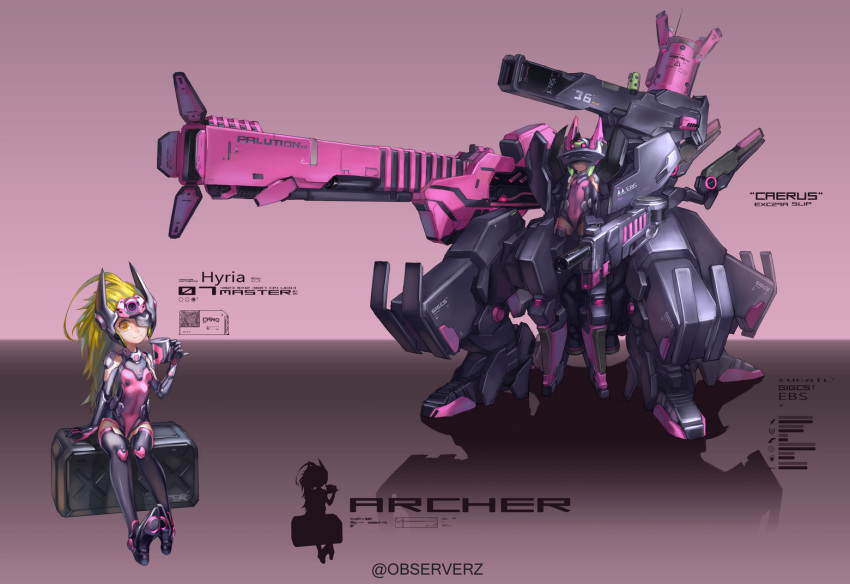babycat, blonde_hair, mecha, mecha_musume, original, solo, weapon, yellow_eyes