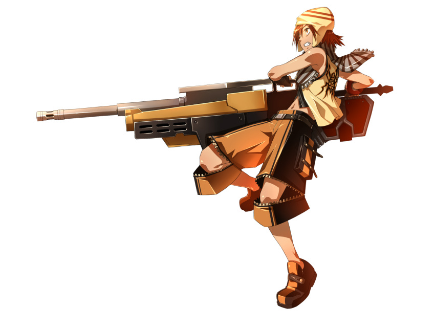 1girl, fujiki_kouta, god_eater, highres, huge_weapon, male, real_xxiii, short_hair