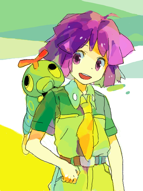 1boy, caterpie, gym_leader, open_mouth, pokemon, pokemon_(creature), pokemon_(game), pokemon_gsc