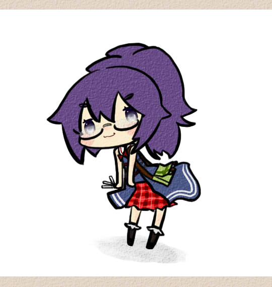 :3, bag, blush, chibi, glasses, homurabi, medic_(sekaiju_4), ponytail