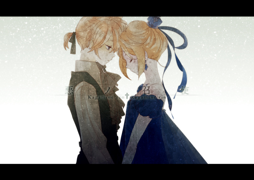 aku_no_musume_(vocaloid), blonde_hair, blue_eyes, closed_eyes, dress, earrings, hair_ornament, hair_ribbon