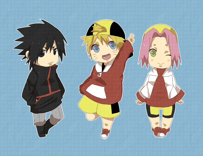 1girl, 2boys, blonde_hair, chibi, commentary_request, cosplay, ethan_(pokemon), ethan_(pokemon)_(cosplay)
