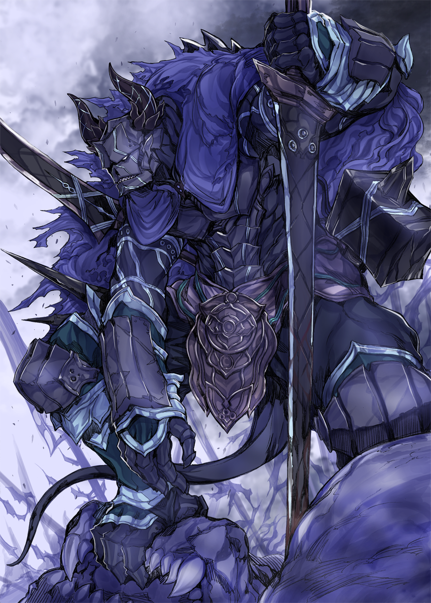blood, hammer, highres, horns, ishinarimaru_shouten, monster, pixiv_fantasia, pixiv_fantasia_sword_regalia