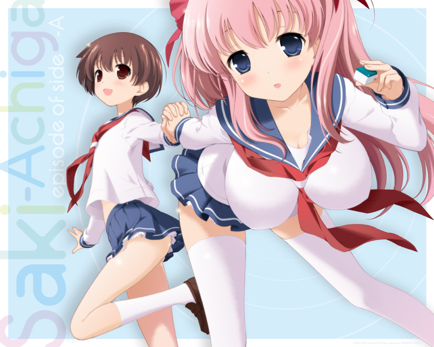 haramura_nodoka, impossible_clothes, kobayashi_ritsu, mahjong, miyanaga_saki, multiple_girls, saki, school_uniform