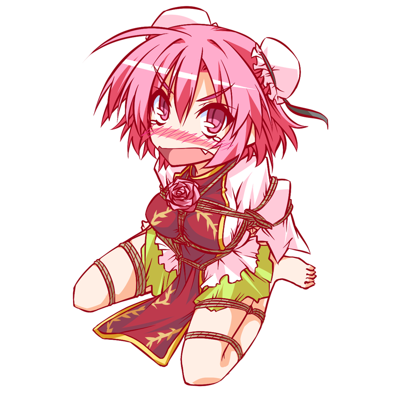 barefoot, bdsm, blush, bondage, bound_legs, box_tie, breast_bondage, breasts