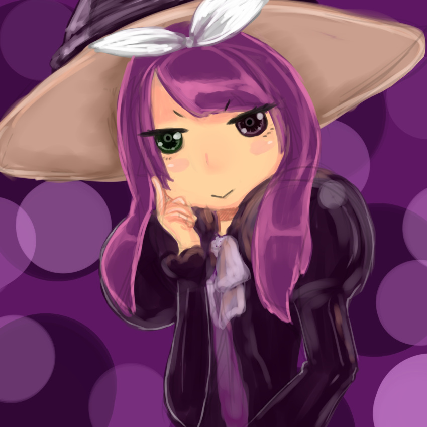 dress, hat, heterochromia, highres, madolce_majoleine, madolche, madolche_majoleine, purple_hair