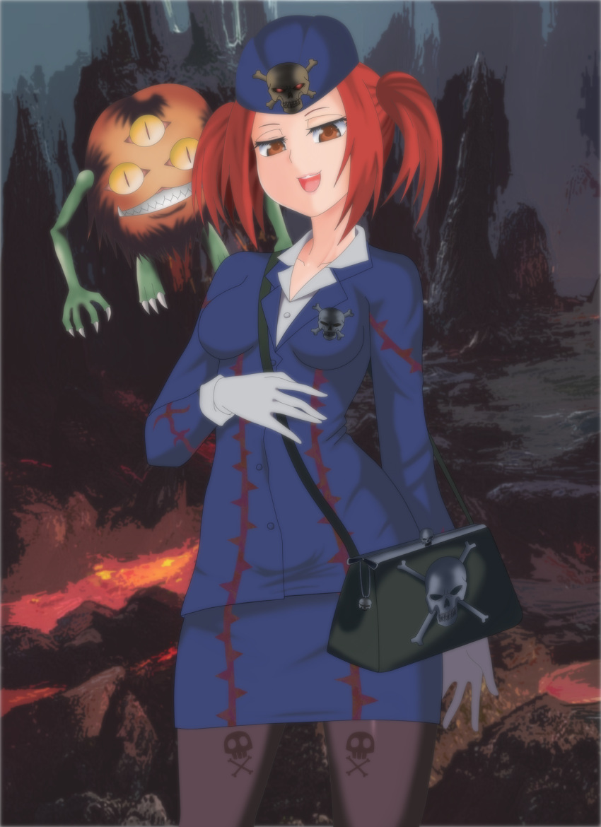 gloves, hat, highres, pantyhose, red_eyes, red_hair, redhead, sangan