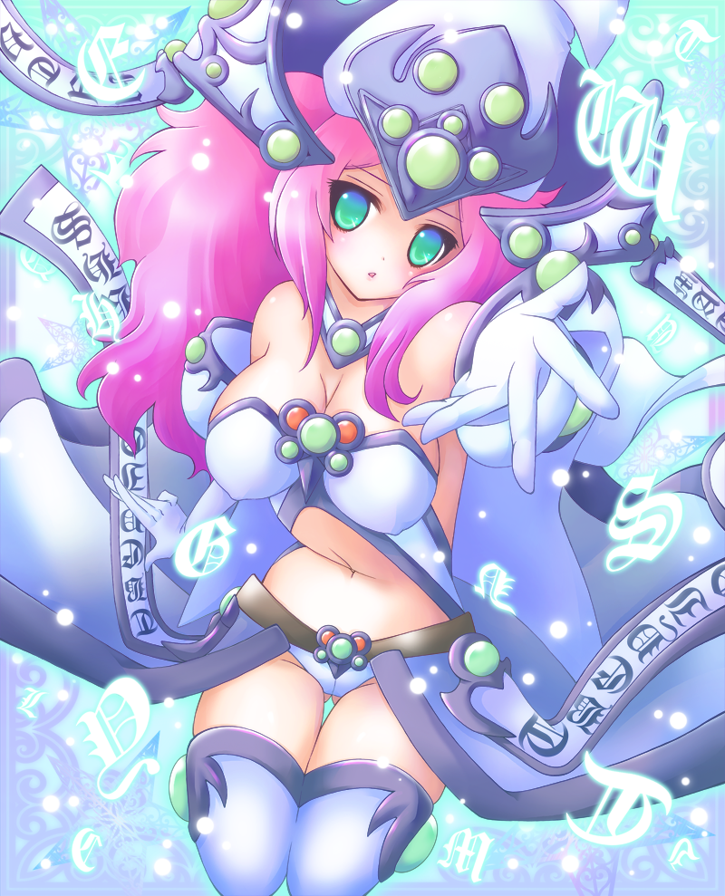 gloves, green_eyes, hat, magical_erudite_junon, pink_hair, witch_hat, yu-gi-oh!, yuu-gi-ou