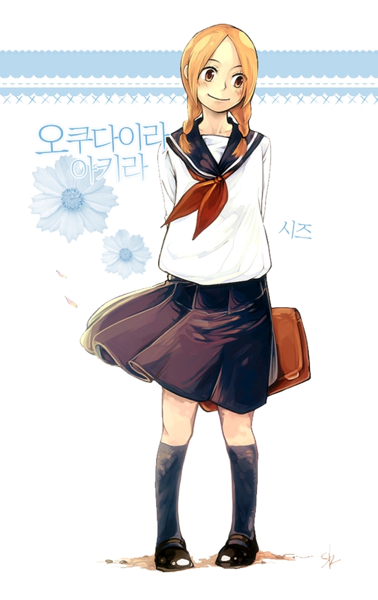 aoi_hana, arms_behind_back, artist_name, blush, braid, brown_eyes, brown_hair, character_name