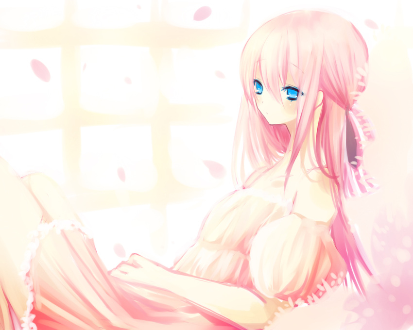 ayakichi, blue_eyes, dress, long_hair, megurine_luka, original, pink_hair, solo
