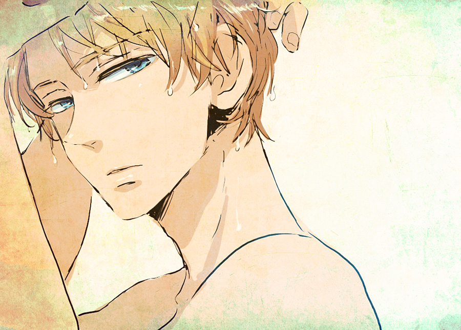 america_(hetalia), axis_powers_hetalia, blonde_hair, blue_eyes, close-up, face, hand_behind_head, kisaragi_manami