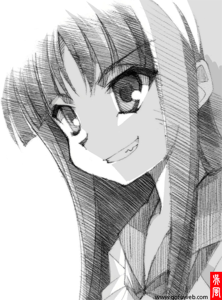 gofu, graphite_(medium), grin, kore_wa_zombie_desu_ka?, long_hair, monochrome, sarasvati_(kore_wa_zombie_desu_ka?), saraswati_(kore_wa_zombie_desu_ka?)
