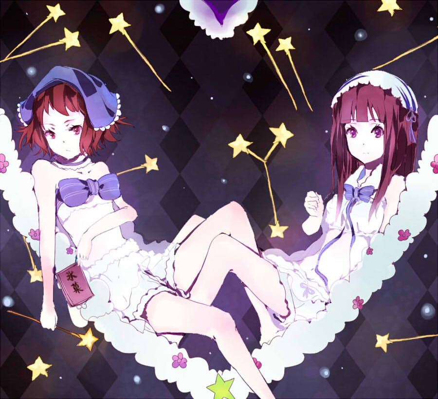 black_hair, bow, brown_hair, chitanda_eru, hyouka, ibara_mayaka, legs, long_hair