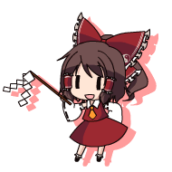 animated, animated_gif, blinking, bow, brown_hair, chibi, dancing, gohei, hair_bow, hair_tubes, hakurei_reimu, hypnotic, iosys, japanese_clothes, lowres, miko, ponytail, smile, solo, takenoko, touhou, twirling