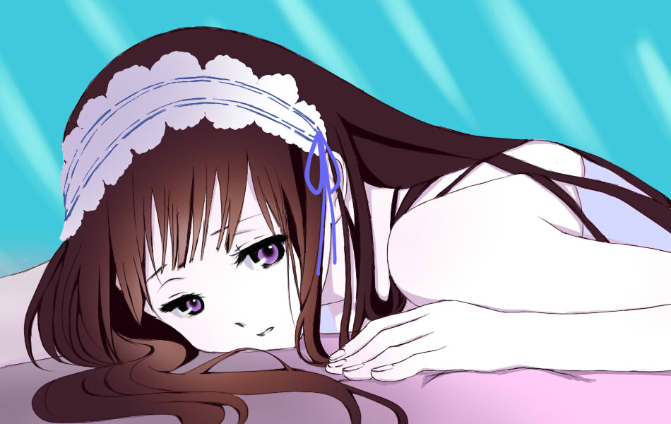black_hair, chitanda_eru, hakujou_(ododod9), headdress, high_contrast, hyouka, long_hair, madoromi_no_yakusoku