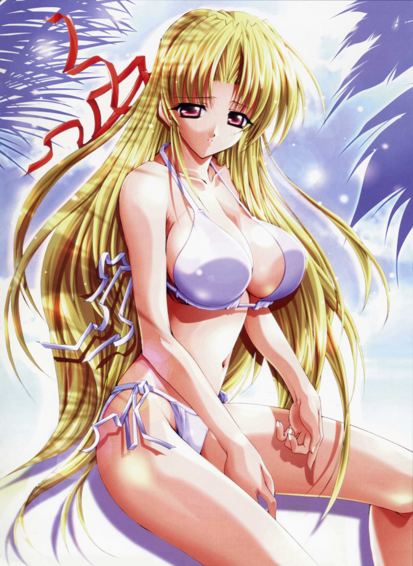 absurdres, asuka_keisuke, bikini, blonde_hair, breasts, cloud, clouds, highres