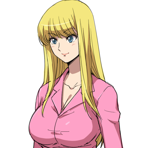 akimoto_katherine_reiko, blonde_hair, blue_eyes, breasts, cleavage, hairu, kochikame, large_breasts