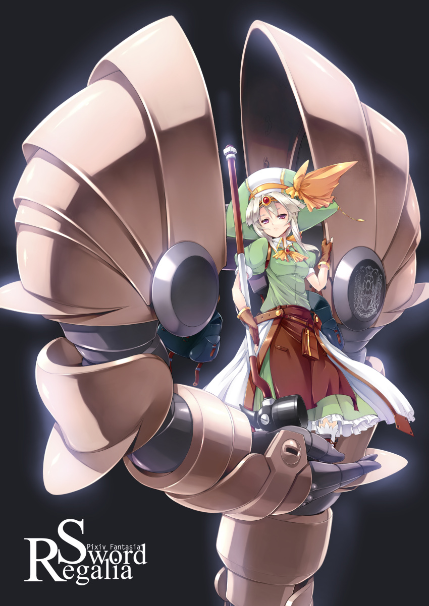 fingerless_gloves, gloves, hair_ornament, hammer, hat, highres, payot, pixiv_fantasia