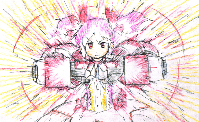 gundam, gundam_age, gundam_age-1, gundam_age-1_titus, hair_bow, highres, kaname_madoka, magical_girl