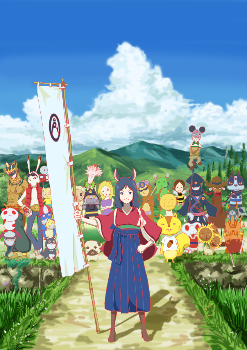 banner, blue_sky, cloud, clouds, highres, japanese_clothes, kari-kenji, king_kazuma