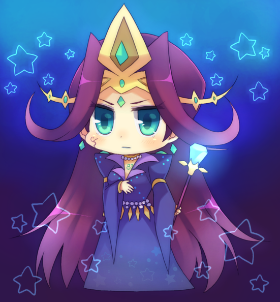 1girl, artist_request, duel_monster, female, galaxy_queen, green_eyes, jewelry, long_hair, moe_on_drop, no83_galaxy_queen, number_83_galaxy_queen, purple_hair, solo, staff, star, yu-gi-oh!, yuu-gi-ou, yuu-gi-ou_duel_monsters, yuu-gi-ou_zexal