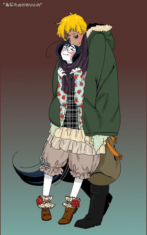 ^_^, ahoge, androgynous, blush, cardigan, closed_eyes, coat, eyes_closed
