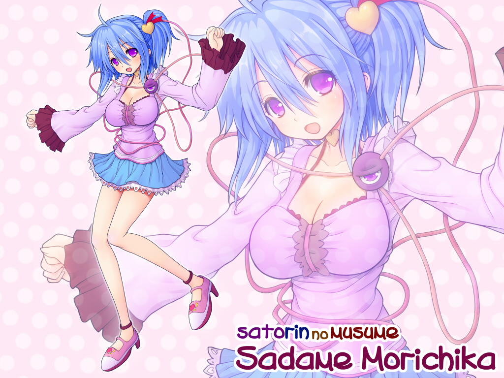 asamura_hiori, blue_hair, breasts, character_name, cleavage, eyeball, if_they_mated, komeiji_satori