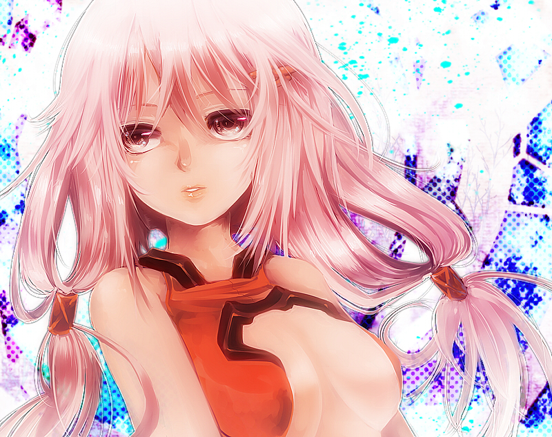 bare_shoulders, breasts, bust, center_opening, face, guilty_crown, lips, long_hair