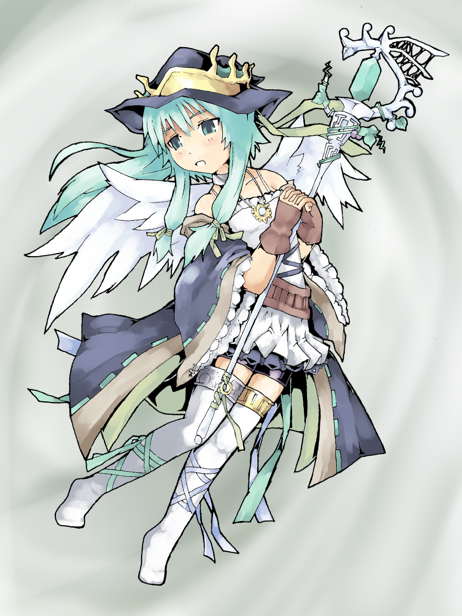 duel_monster, eria, fingerless_gloves, gloves, green_eyes, green_hair, hat, highres
