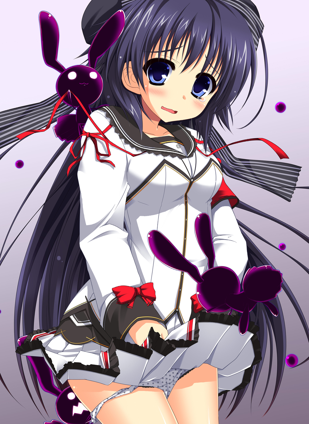black_hair, blue_eyes, blush, breasts, bunny, hat, highres, kamikaze_explorer!