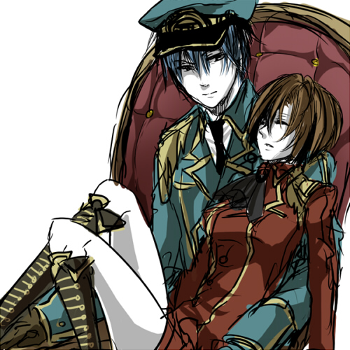blue_hair, brown_hair, closed_eyes, eyes_closed, hat, kaito, lowres, meiko