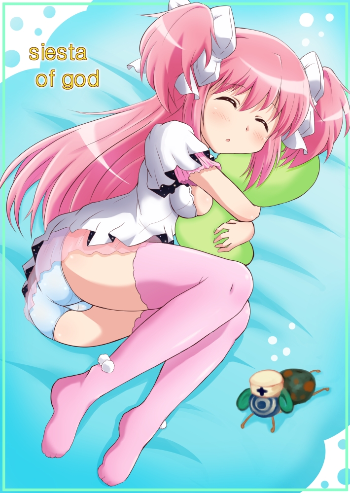 ^_^, ass, blue_panties, breasts, closed_eyes, eyes_closed, goddess_madoka, kaname_madoka