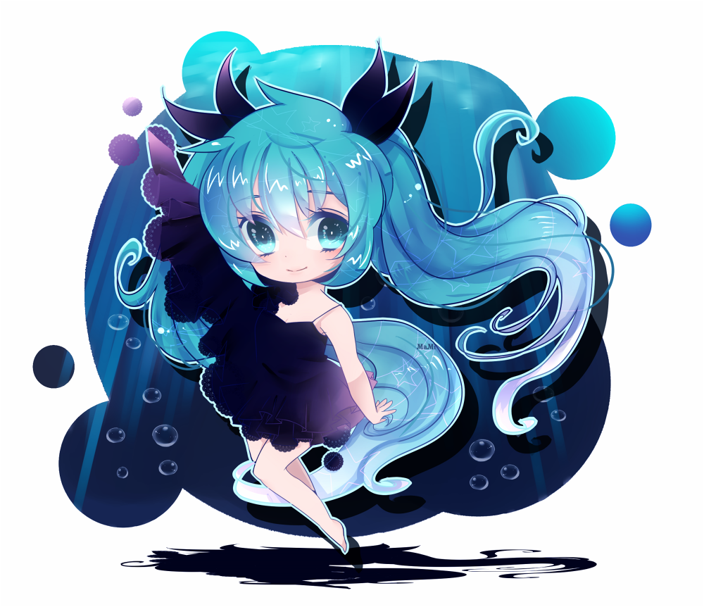 aqua_eyes, aqua_hair, chibi, dress, hatsune_miku, long_hair, mami_(sweetcandy), shinkai_shoujo_(vocaloid)