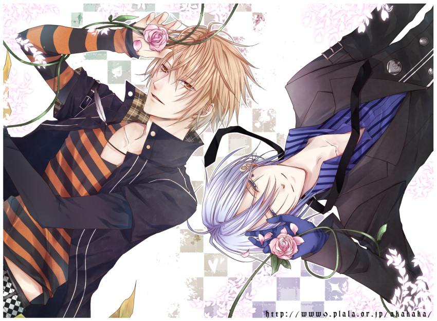 610_(motou), amnesia_(idea_factory), blonde_hair, blue_eyes, flower, gloves, ikki_(amnesia), jacket