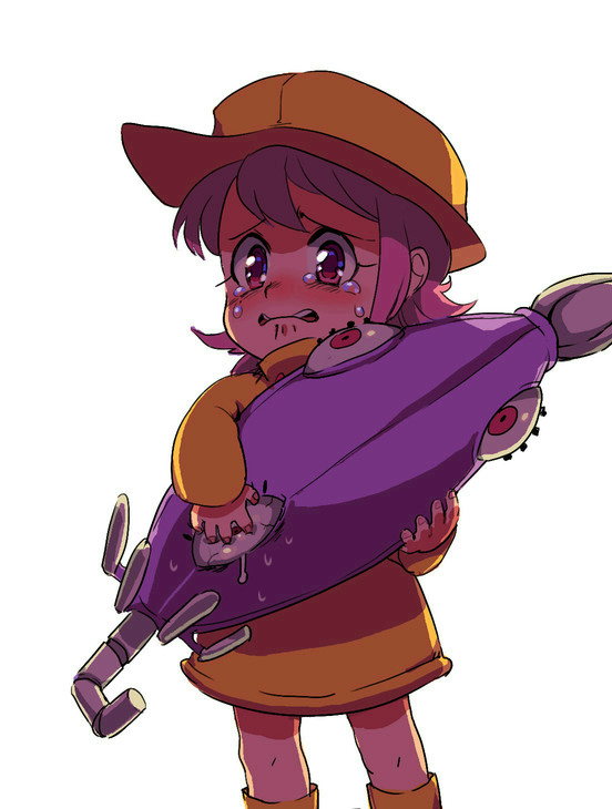 blush, boots, child, closed_umbrella, coat, crying, eyes, hat, hungern_(skullgirls), long_sleeves, looking_at_viewer, pink_eyes, pink_hair, raincoat, sad, short_hair, skullgirls, sleeves_past_wrist, solo, standing, sweatdrop, tears, tongue, umbrella, umbrella_(skullgirls), yojio_(2188)