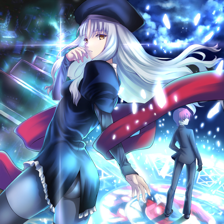 bazett_fraga_mcremitz, black_legwear, caren_hortensia, caren_ortensia, dress, earrings, fate/hollow_ataraxia, fate_(series)
